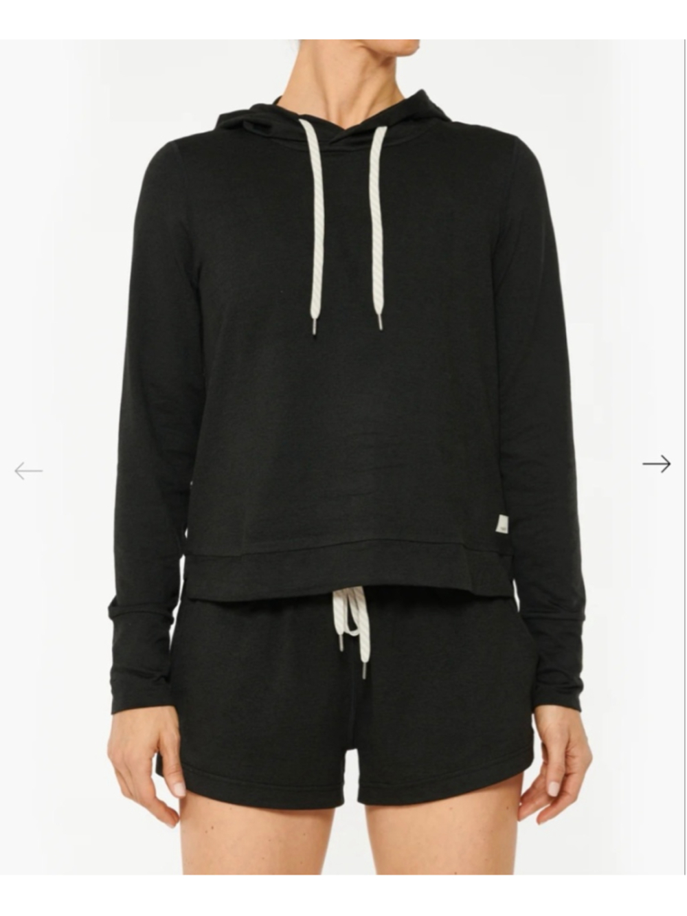 Women's Vuori Black Halo Essential Hoodie Large with White Drawstrings